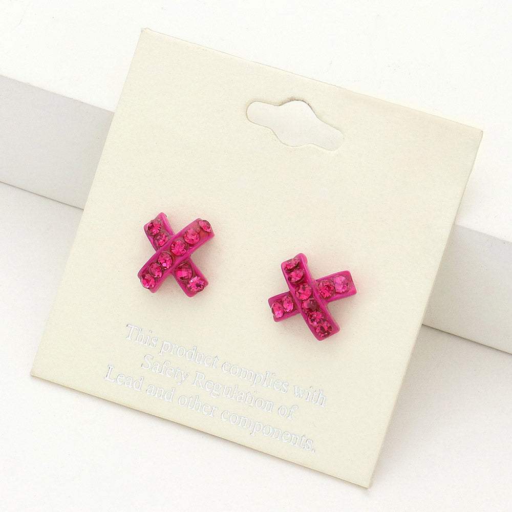 Rhinestone Embellished Crisscross Stud Earrings - Madeline Love - Flyclothing LLC