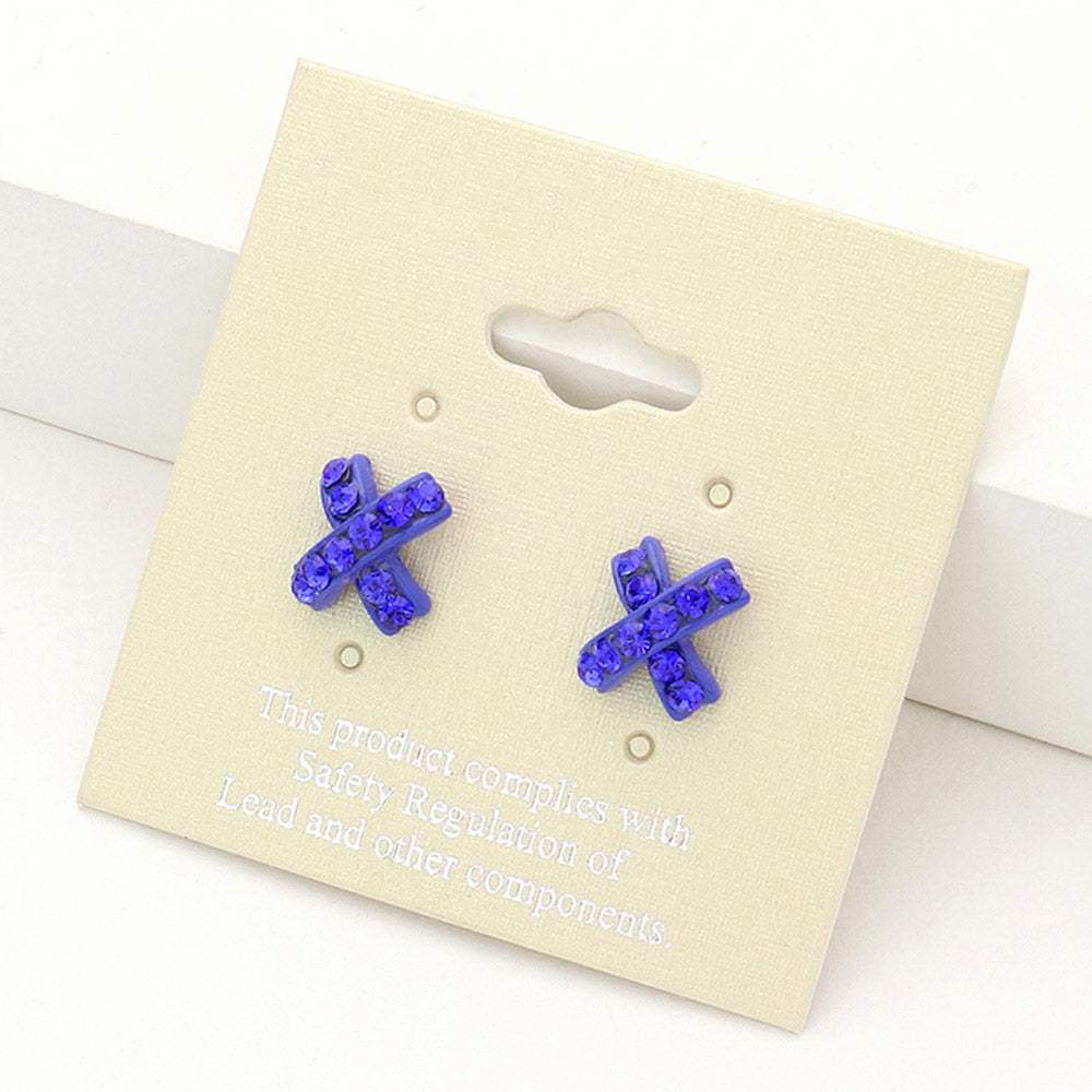 Rhinestone Embellished Crisscross Stud Earrings - Madeline Love - Flyclothing LLC