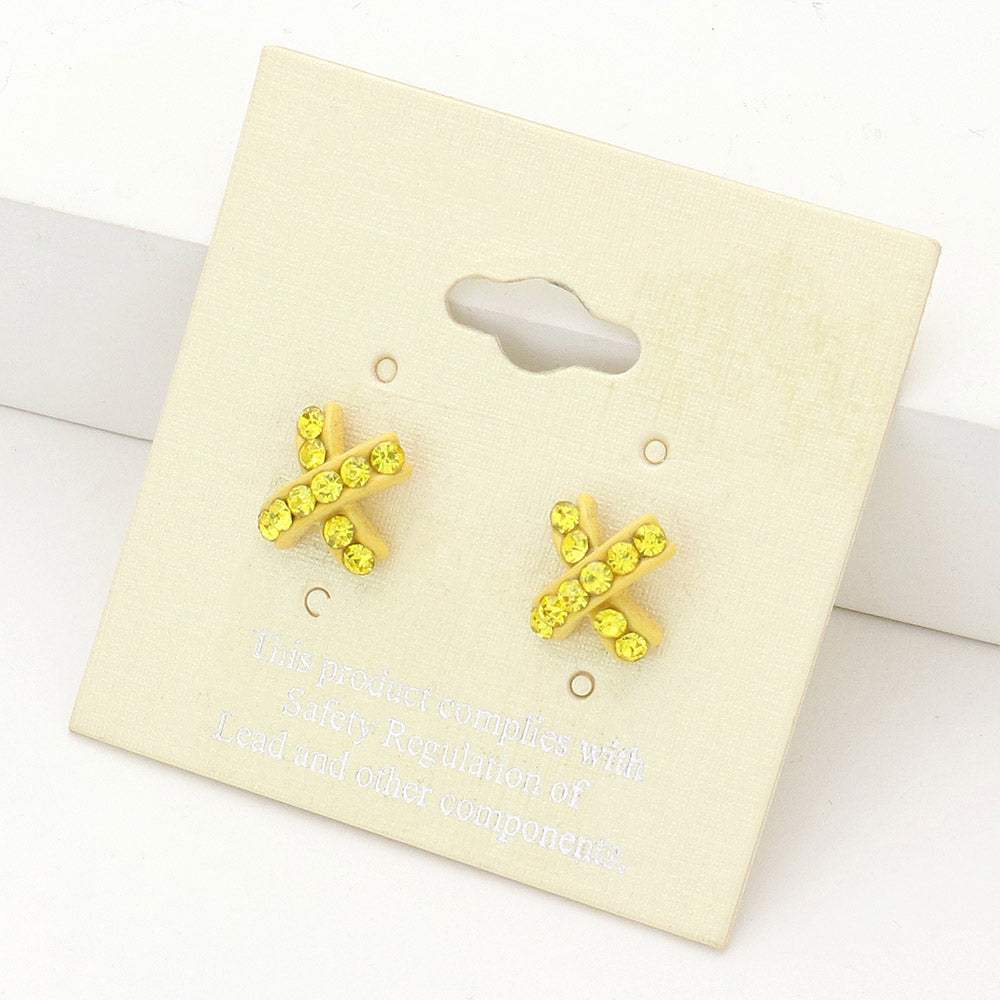 Rhinestone Embellished Crisscross Stud Earrings - Madeline Love - Flyclothing LLC