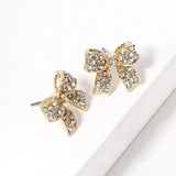 Crystal Rhinestone Pave Bow Stud Earrings - Madeline Love - Flyclothing LLC