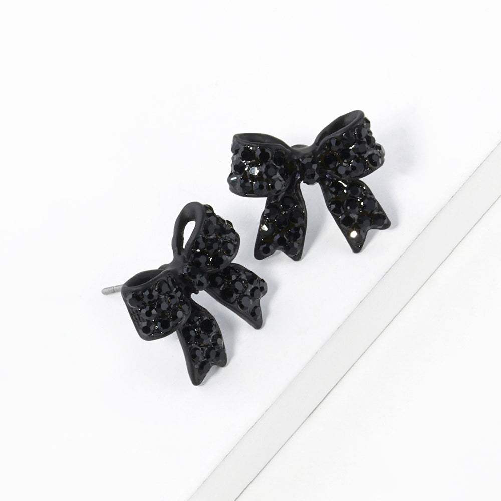 Crystal Rhinestone Pave Bow Stud Earrings - Madeline Love - Flyclothing LLC
