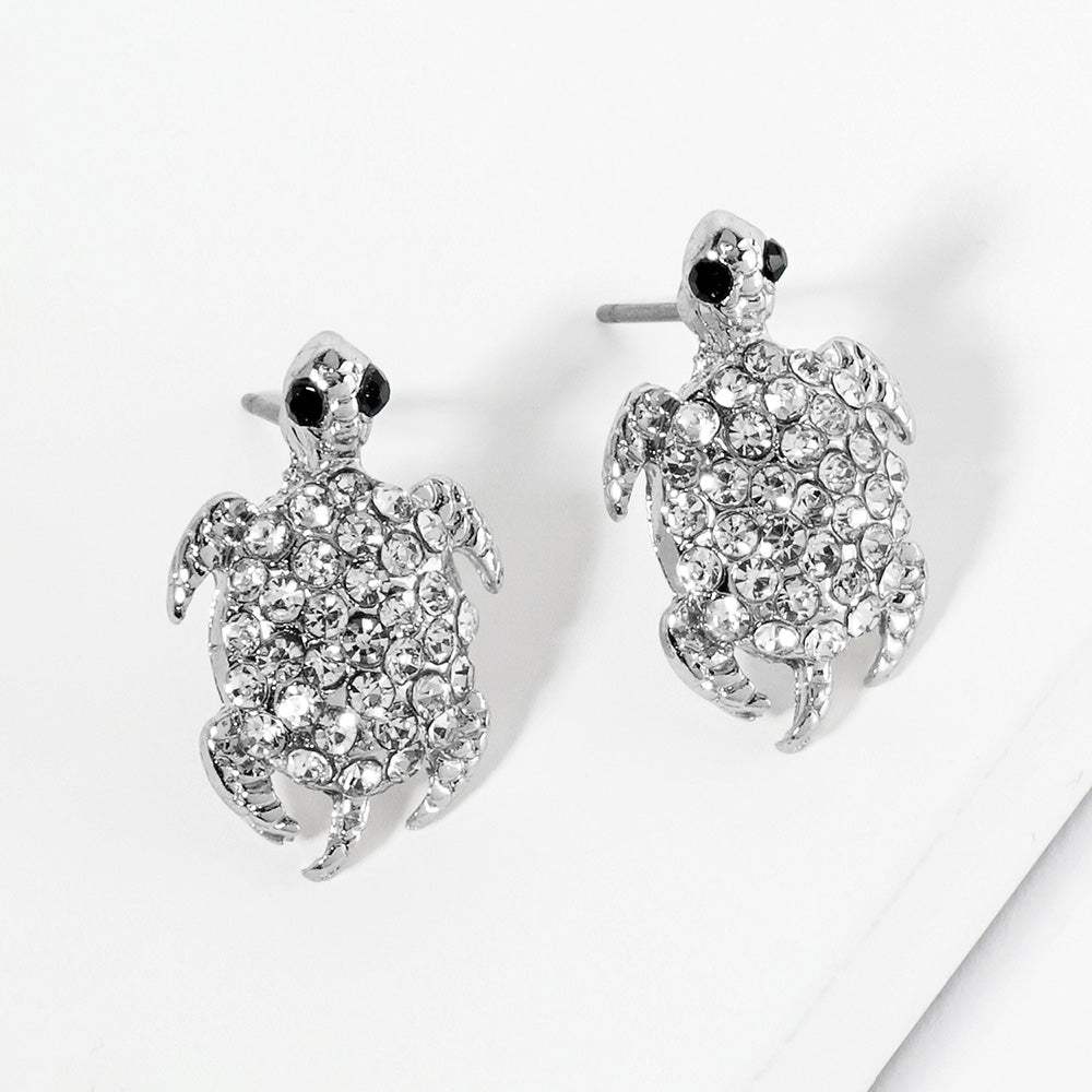 Crystal Rhinestone Paved Turtle Stud Earrings - Madeline Love - Flyclothing LLC