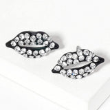 Crystal Rhinestone Paved Lips Stud Earrings - Madeline Love - Flyclothing LLC
