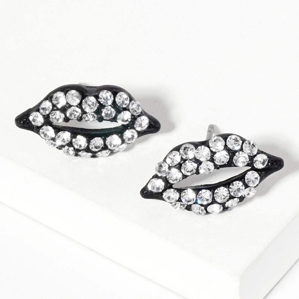 Crystal Rhinestone Paved Lips Stud Earrings - Madeline Love - Flyclothing LLC
