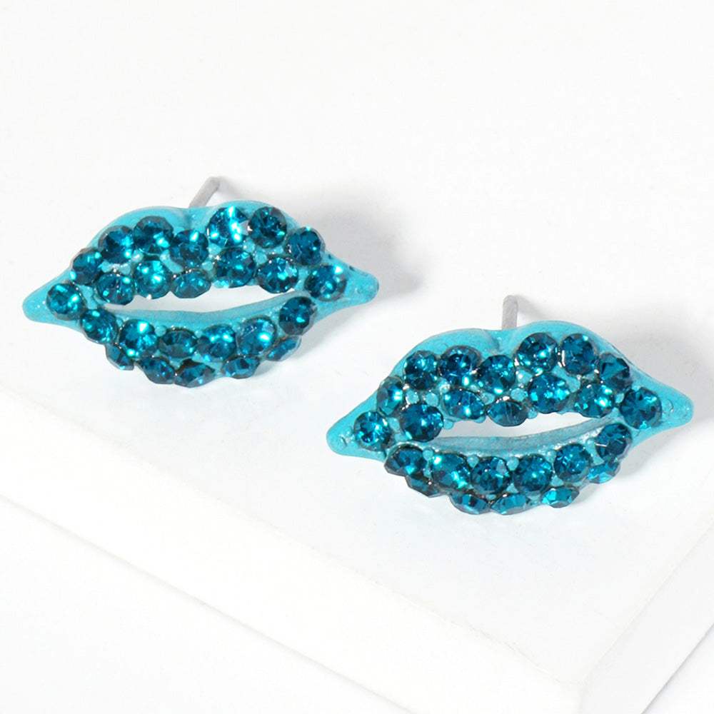 Crystal Rhinestone Paved Lips Stud Earrings - Madeline Love - Flyclothing LLC