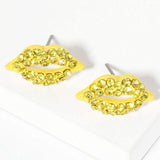 Crystal Rhinestone Paved Lips Stud Earrings - Madeline Love - Flyclothing LLC