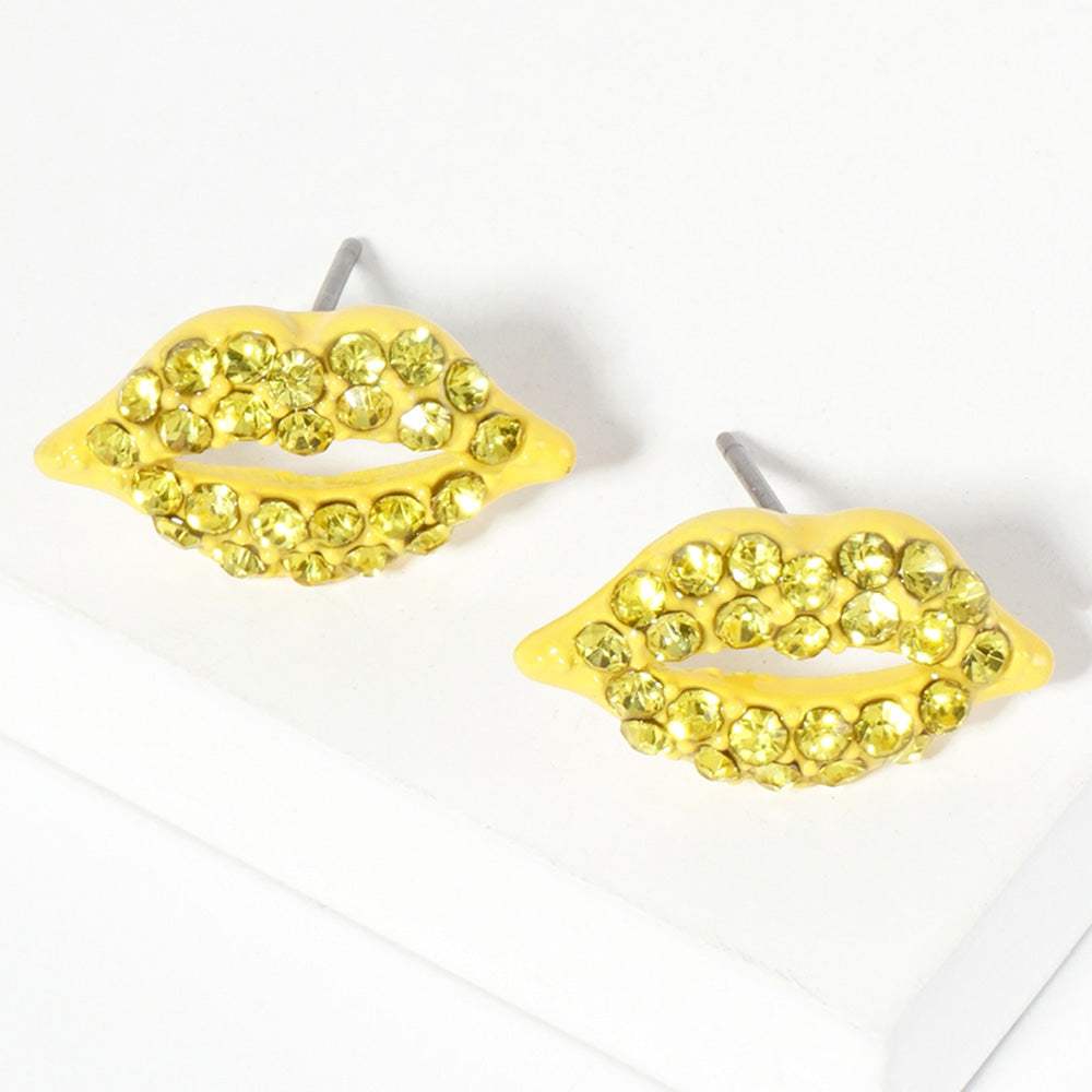 Crystal Rhinestone Paved Lips Stud Earrings - Madeline Love - Flyclothing LLC