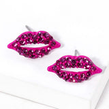 Crystal Rhinestone Paved Lips Stud Earrings - Madeline Love - Flyclothing LLC