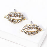 Crystal Rhinestone Paved Lips Stud Earrings - Madeline Love - Flyclothing LLC