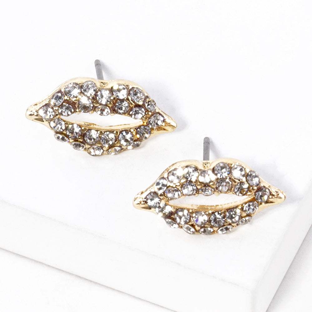 Crystal Rhinestone Paved Lips Stud Earrings - Madeline Love - Flyclothing LLC