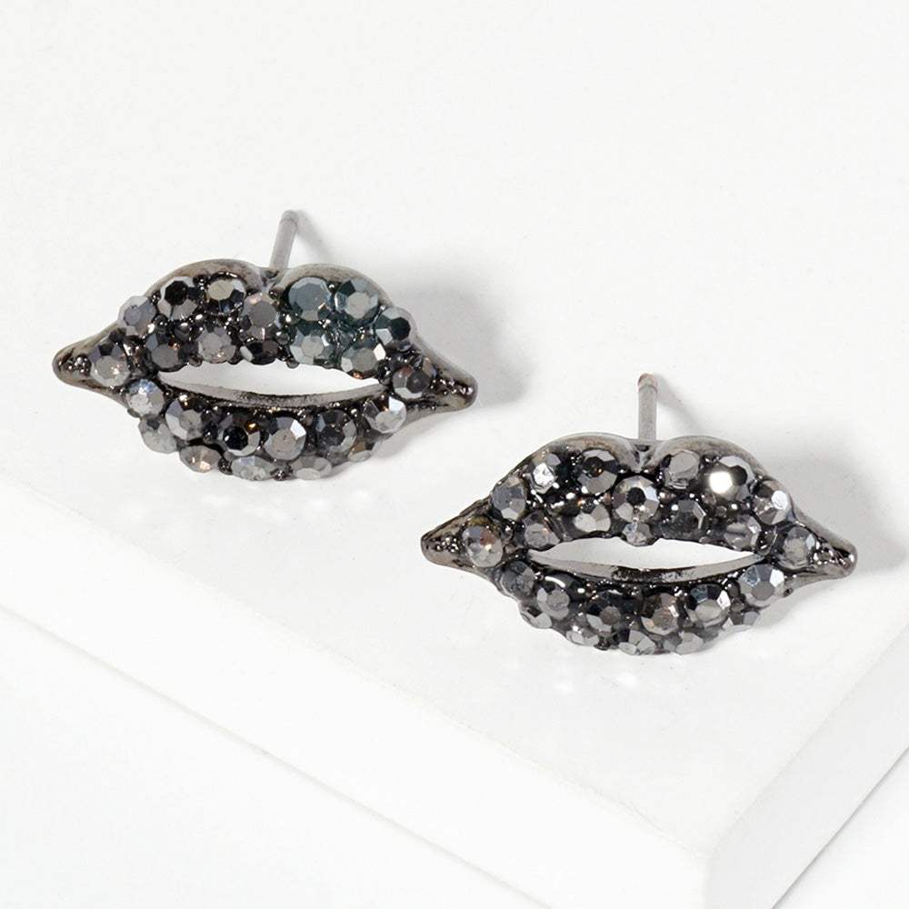 Crystal Rhinestone Paved Lips Stud Earrings - Madeline Love - Flyclothing LLC