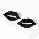 Crystal Rhinestone Paved Lips Stud Earrings - Madeline Love - Flyclothing LLC