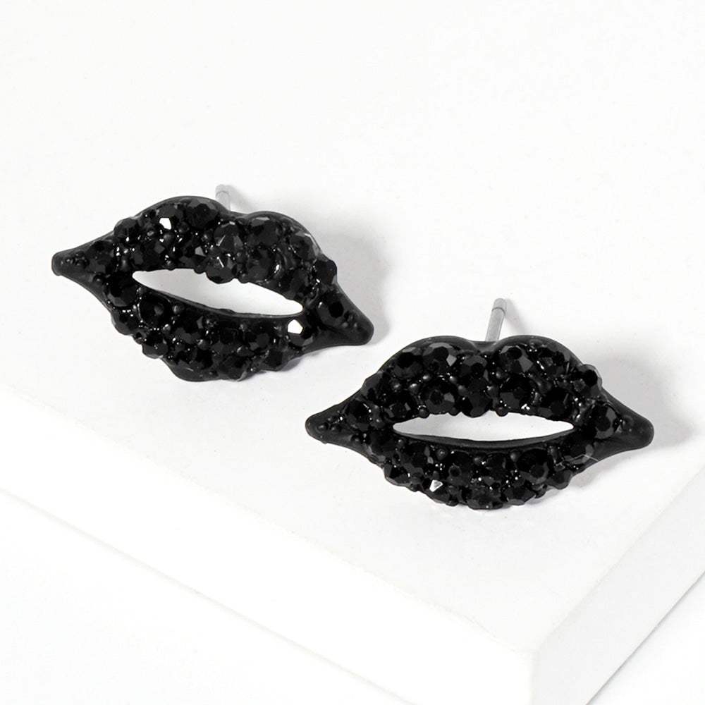 Crystal Rhinestone Paved Lips Stud Earrings - Madeline Love - Flyclothing LLC