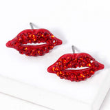 Crystal Rhinestone Paved Lips Stud Earrings - Madeline Love - Flyclothing LLC