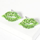 Crystal Rhinestone Paved Lips Stud Earrings - Madeline Love - Flyclothing LLC