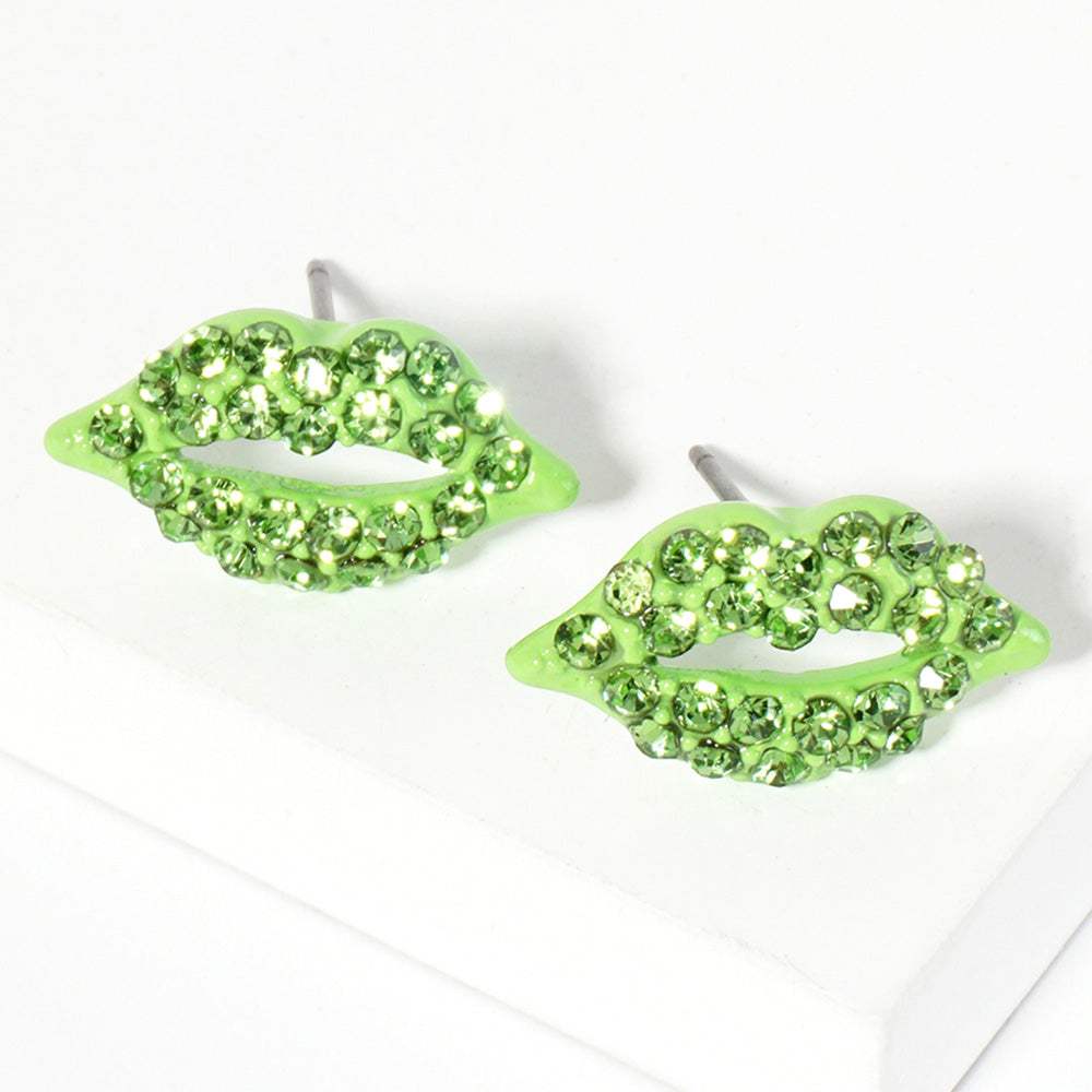 Crystal Rhinestone Paved Lips Stud Earrings - Madeline Love - Flyclothing LLC