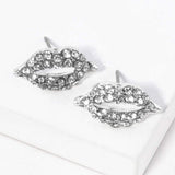 Crystal Rhinestone Paved Lips Stud Earrings - Madeline Love - Flyclothing LLC