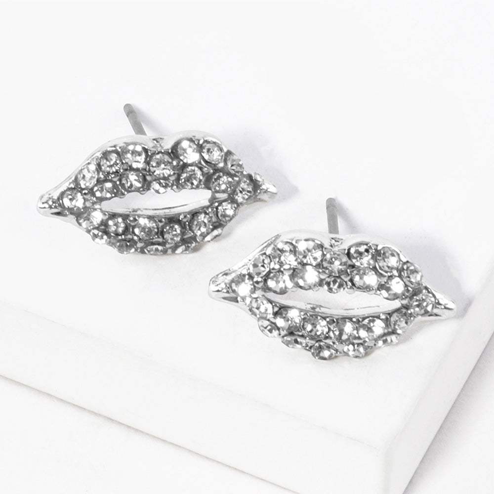 Crystal Rhinestone Paved Lips Stud Earrings - Madeline Love - Flyclothing LLC