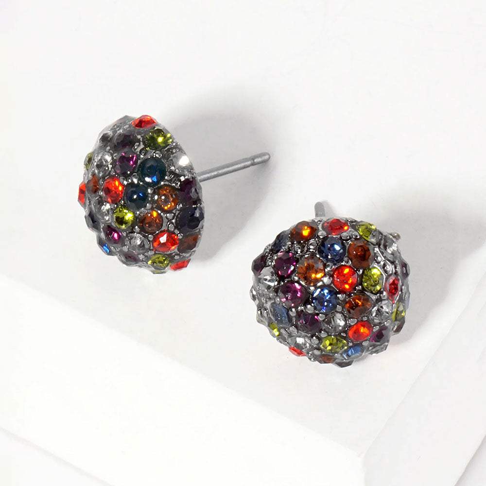Crystal PaveD Round Dome Stud Earrings - Madeline Love - Flyclothing LLC
