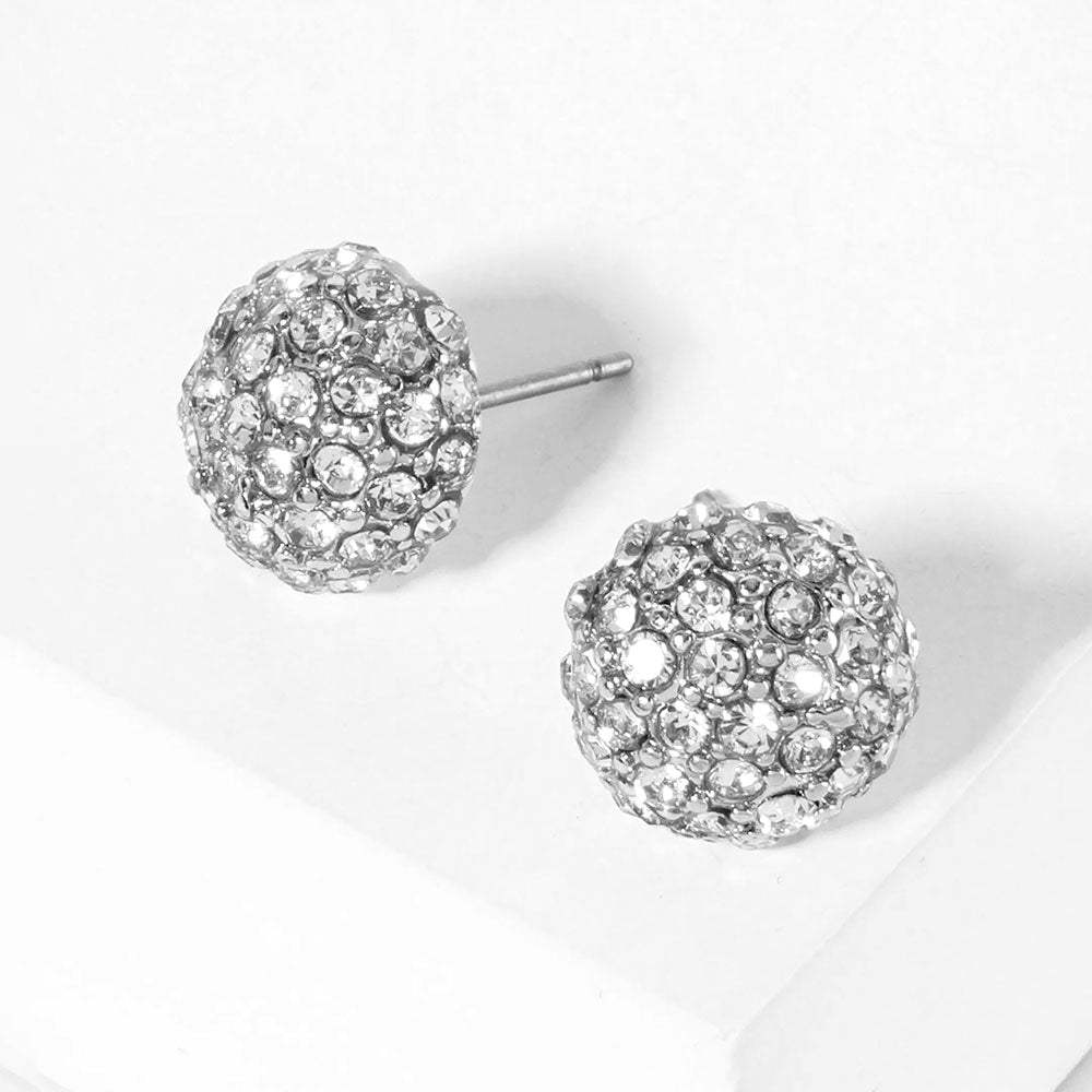 Crystal Pave Round Dome Stud Earrings - Madeline Love - Flyclothing LLC