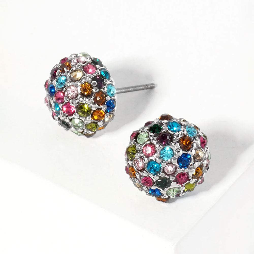 Crystal PaveD Round Dome Stud Earrings - Madeline Love - Flyclothing LLC