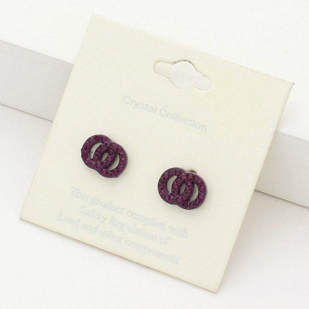 Rhinestone Embellished Double Open Circle Link Stud Earrings - Madeline Love - Flyclothing LLC