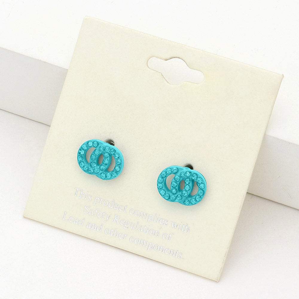 Rhinestone Embellished Double Open Circle Link Stud Earrings - Madeline Love - Flyclothing LLC
