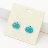 Rhinestone Embellished Double Open Circle Link Stud Earrings - Madeline Love - Flyclothing LLC