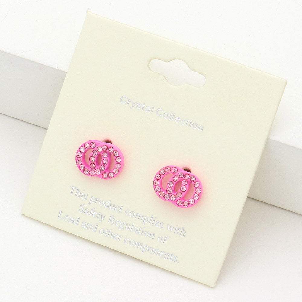 Rhinestone Embellished Double Open Circle Link Stud Earrings - Madeline Love - Flyclothing LLC