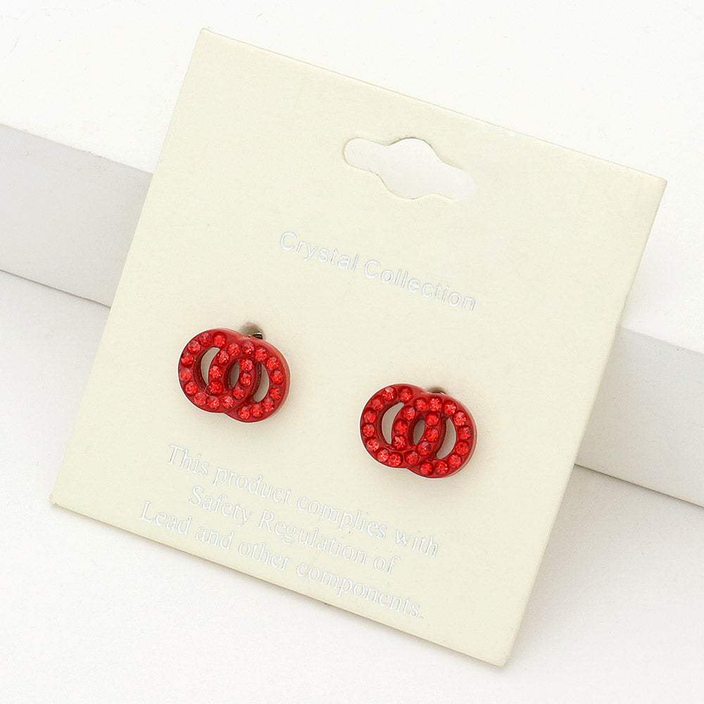 Rhinestone Embellished Double Open Circle Link Stud Earrings - Madeline Love - Flyclothing LLC