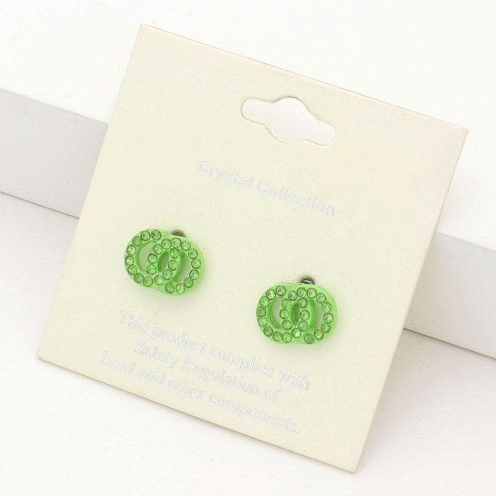 Rhinestone Embellished Double Open Circle Link Stud Earrings - Madeline Love - Flyclothing LLC