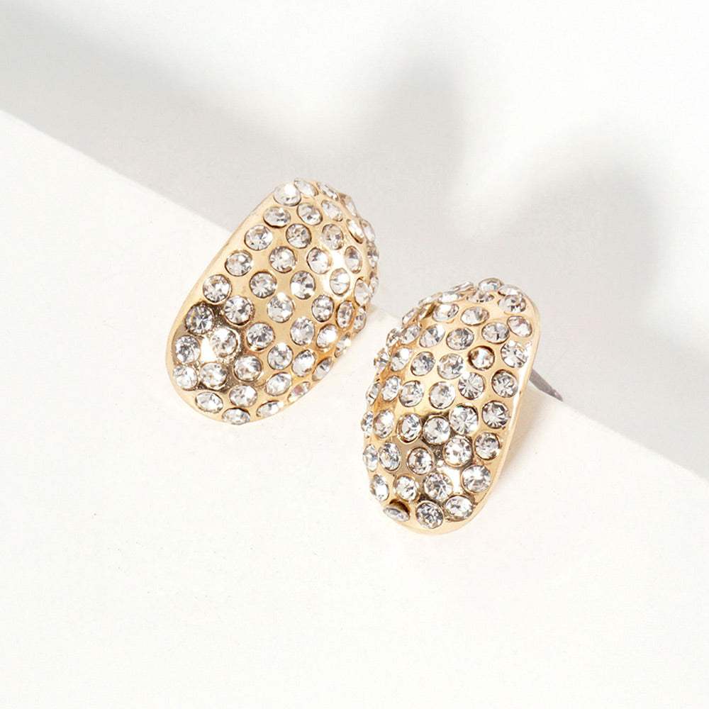 Crystal Paved Curved Oval Stud Earrings - Madeline Love - Flyclothing LLC