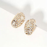 Crystal Paved Curved Oval Stud Earrings - Madeline Love - Flyclothing LLC