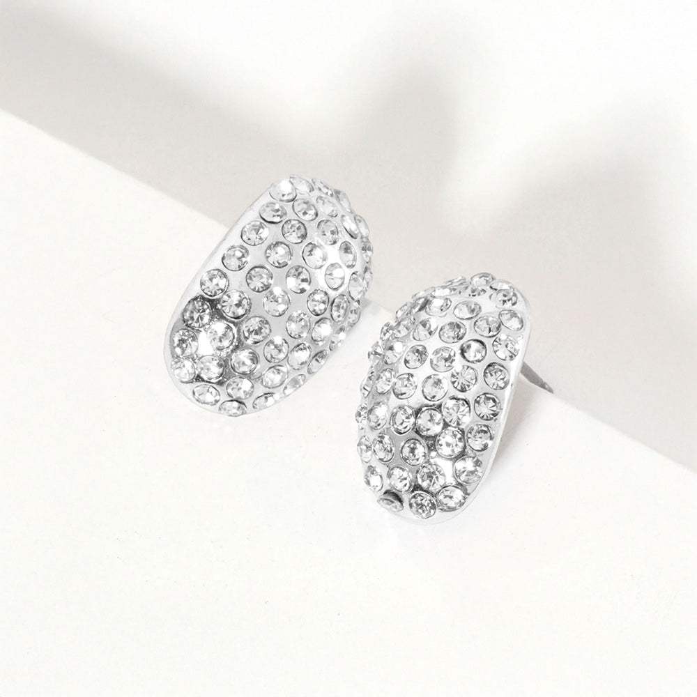 Crystal Paved Curved Oval Stud Earrings - Madeline Love - Flyclothing LLC