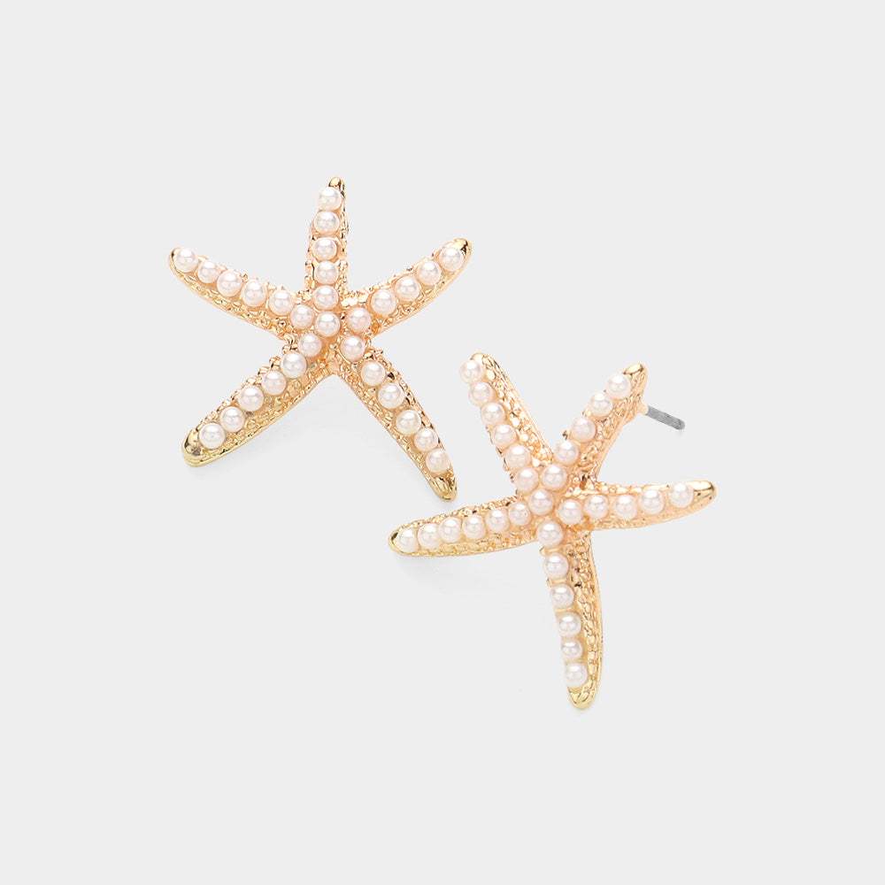 Pearl Paved Starfish Stud Earrings - Madeline Love - Flyclothing LLC