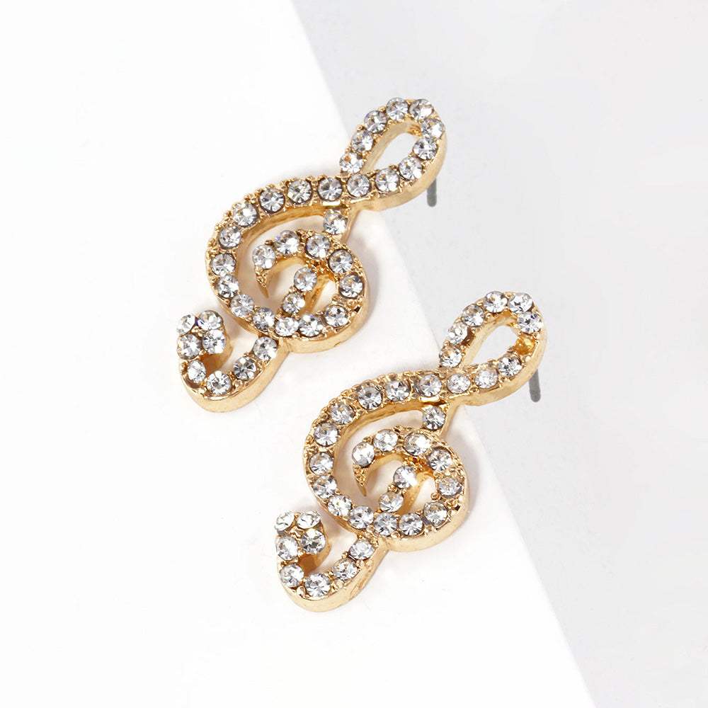 Crystal Paved Treble Clef Stud Earrings - Madeline Love - Flyclothing LLC