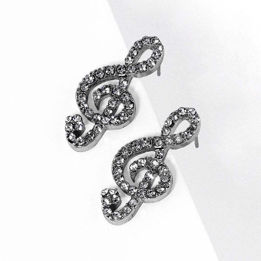 Crystal Paved Treble Clef Stud Earrings - Madeline Love - Flyclothing LLC