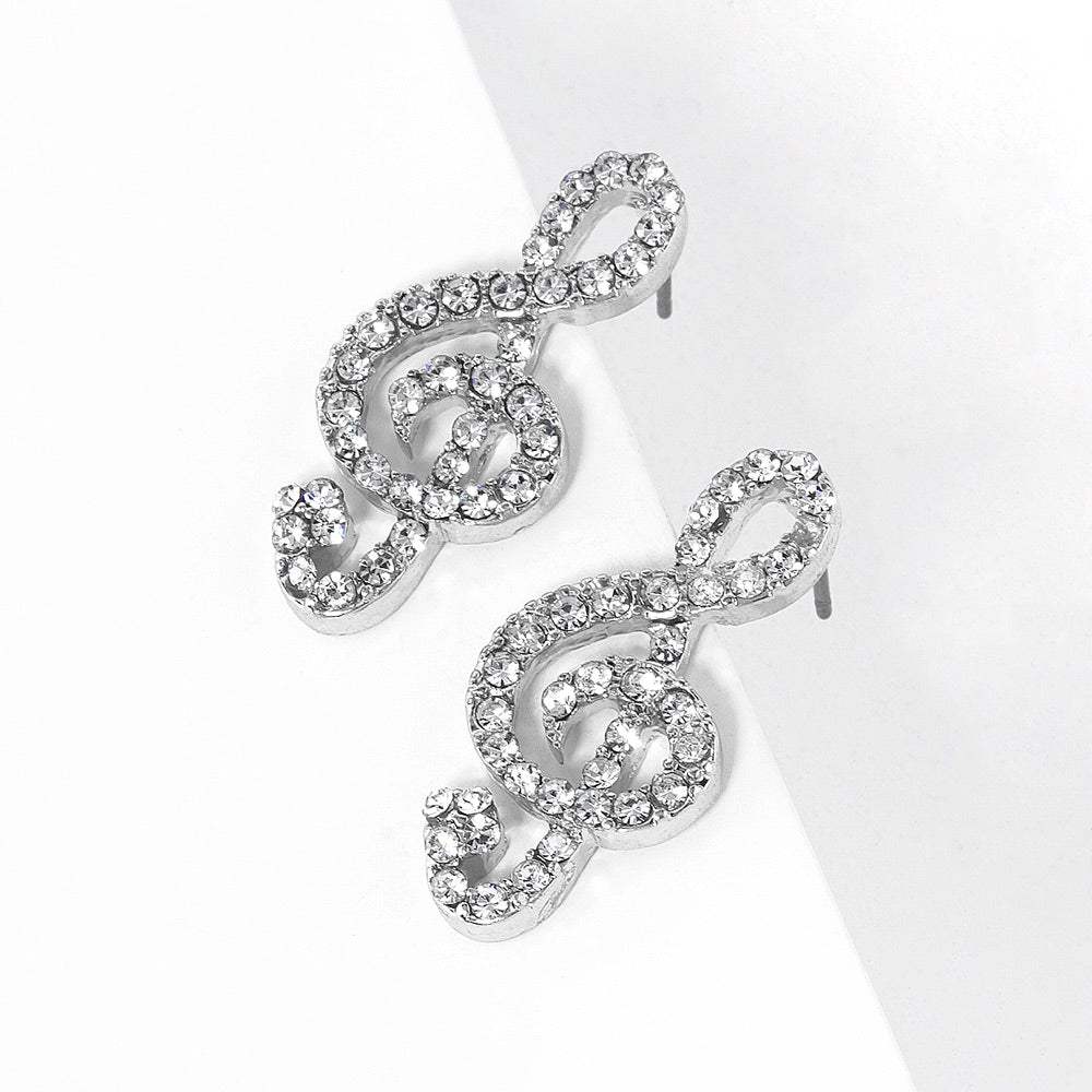 Crystal Paved Treble Clef Stud Earrings - Madeline Love - Flyclothing LLC