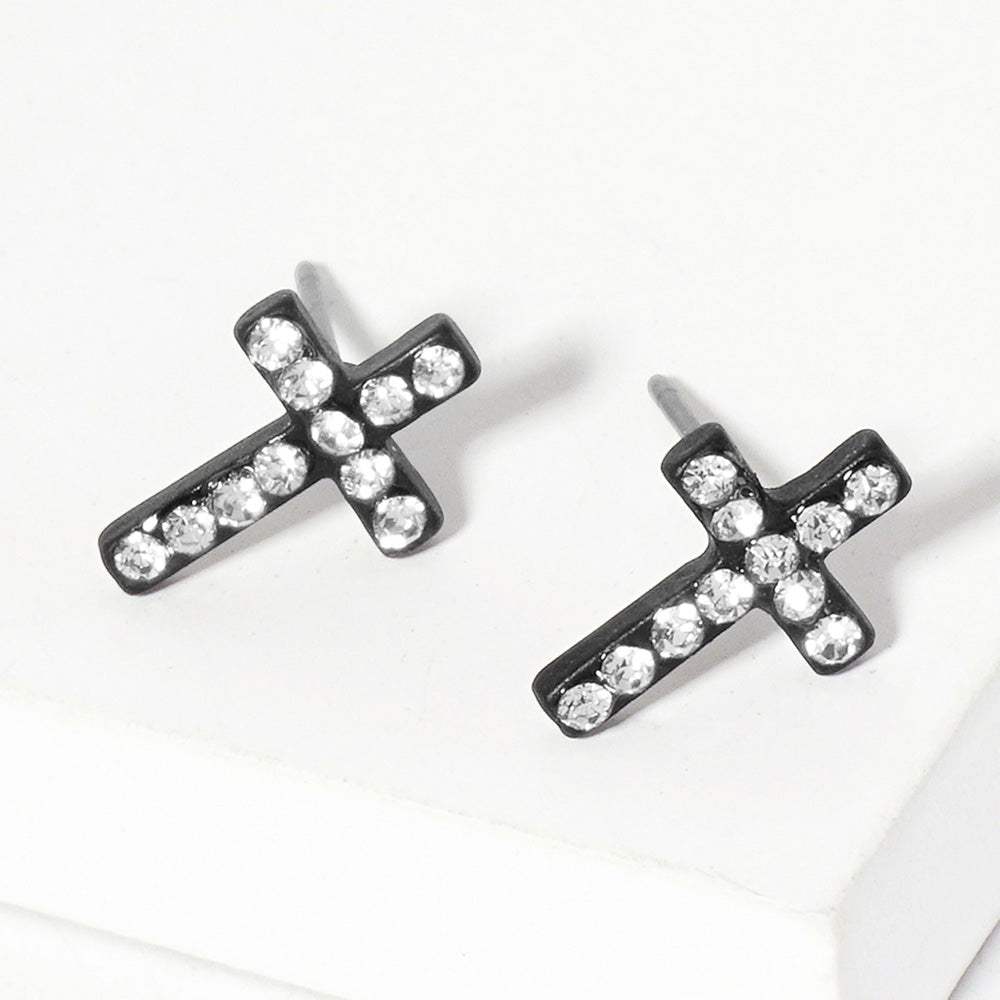 Crystal Cross Stud Earrings - Madeline Love - Flyclothing LLC