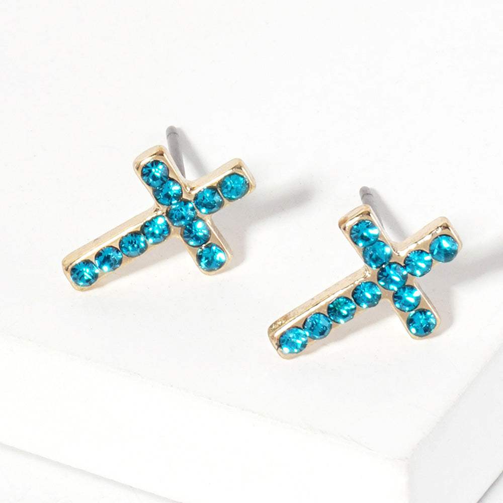 Crystal Cross Stud Earrings - Madeline Love - Flyclothing LLC