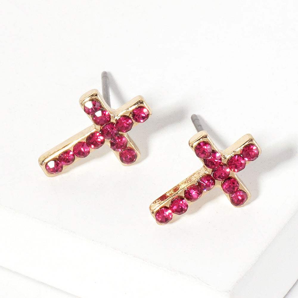 Crystal Cross Stud Earrings - Madeline Love - Flyclothing LLC