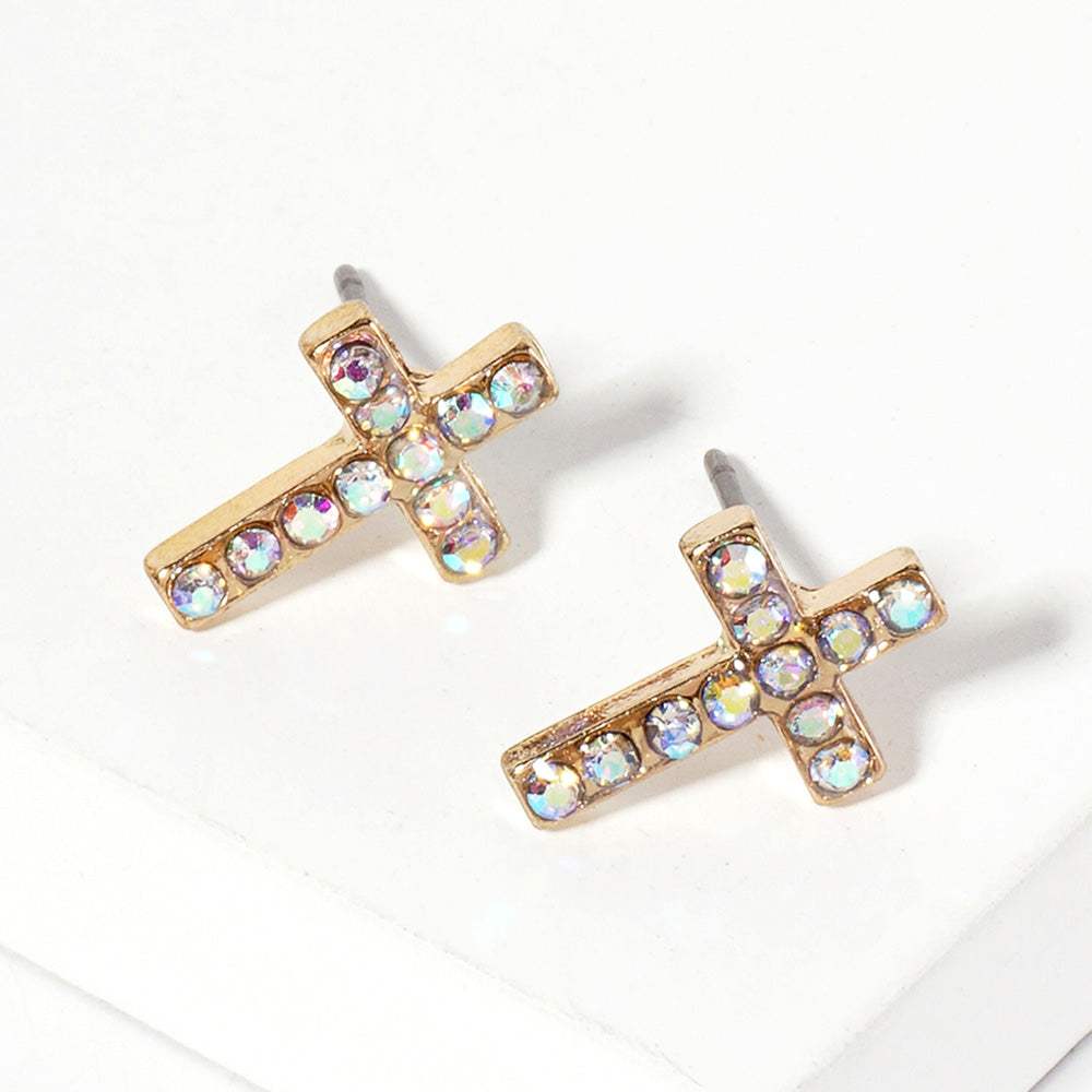 Crystal Cross Stud Earrings - Madeline Love - Flyclothing LLC