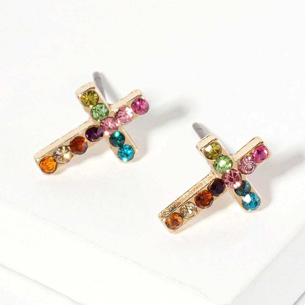 Crystal Cross Stud Earrings - Madeline Love - Flyclothing LLC