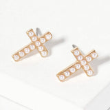 Pearl Cross Stud Earrings - Madeline Love - Flyclothing LLC