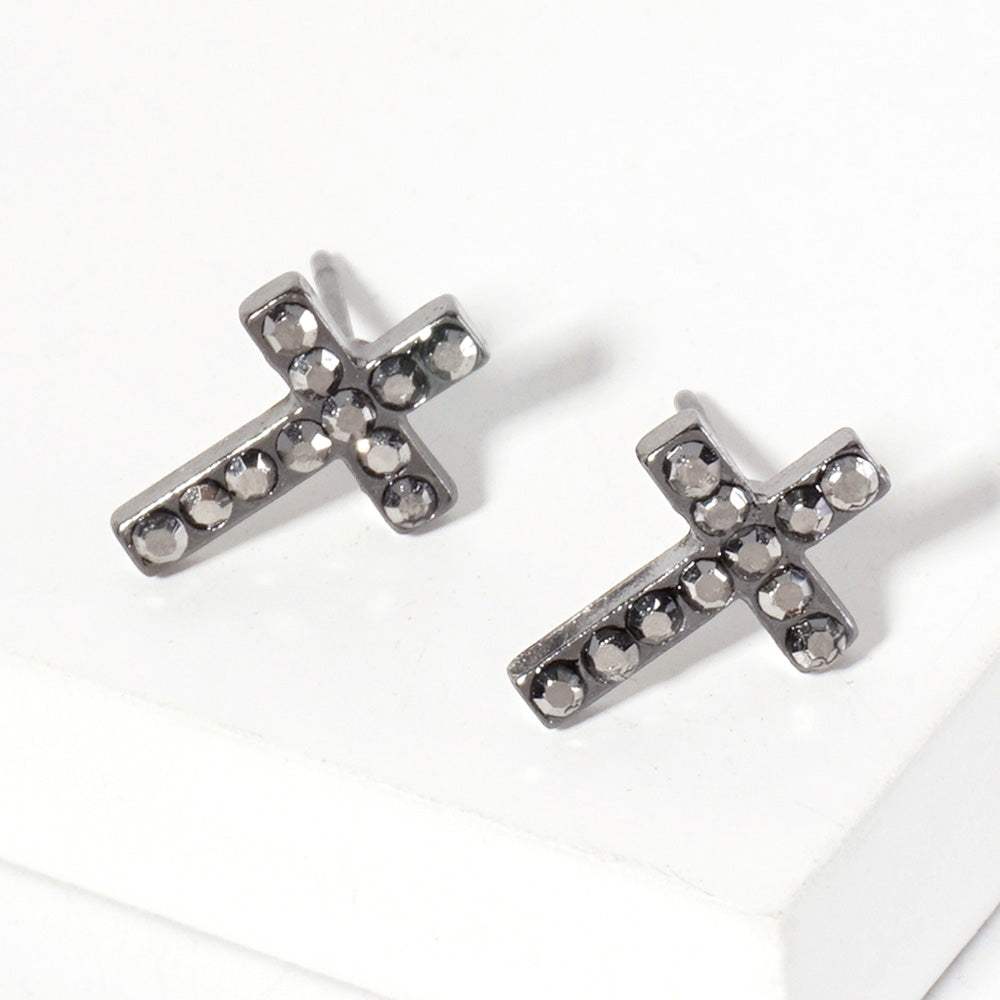 Crystal Cross Stud Earrings - Madeline Love - Flyclothing LLC