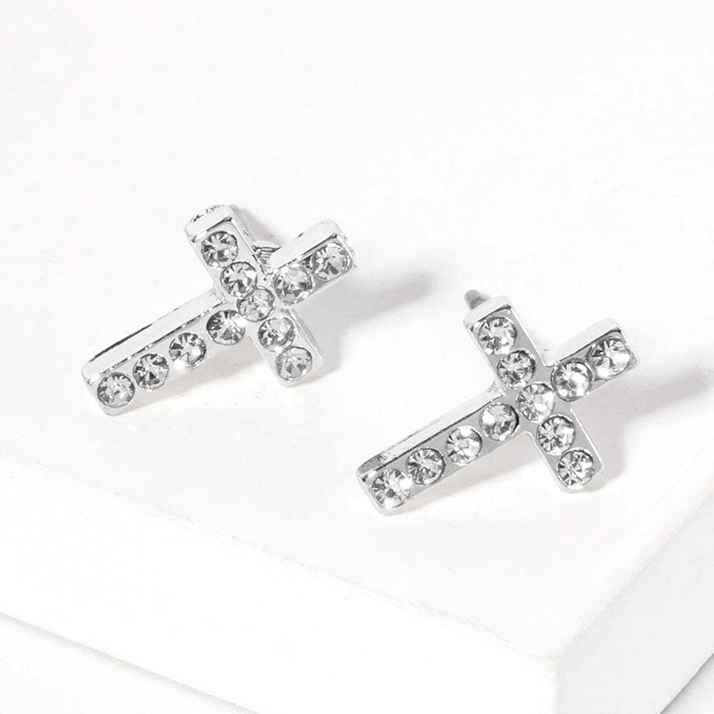 Crystal Cross Stud Earrings - Madeline Love - Flyclothing LLC