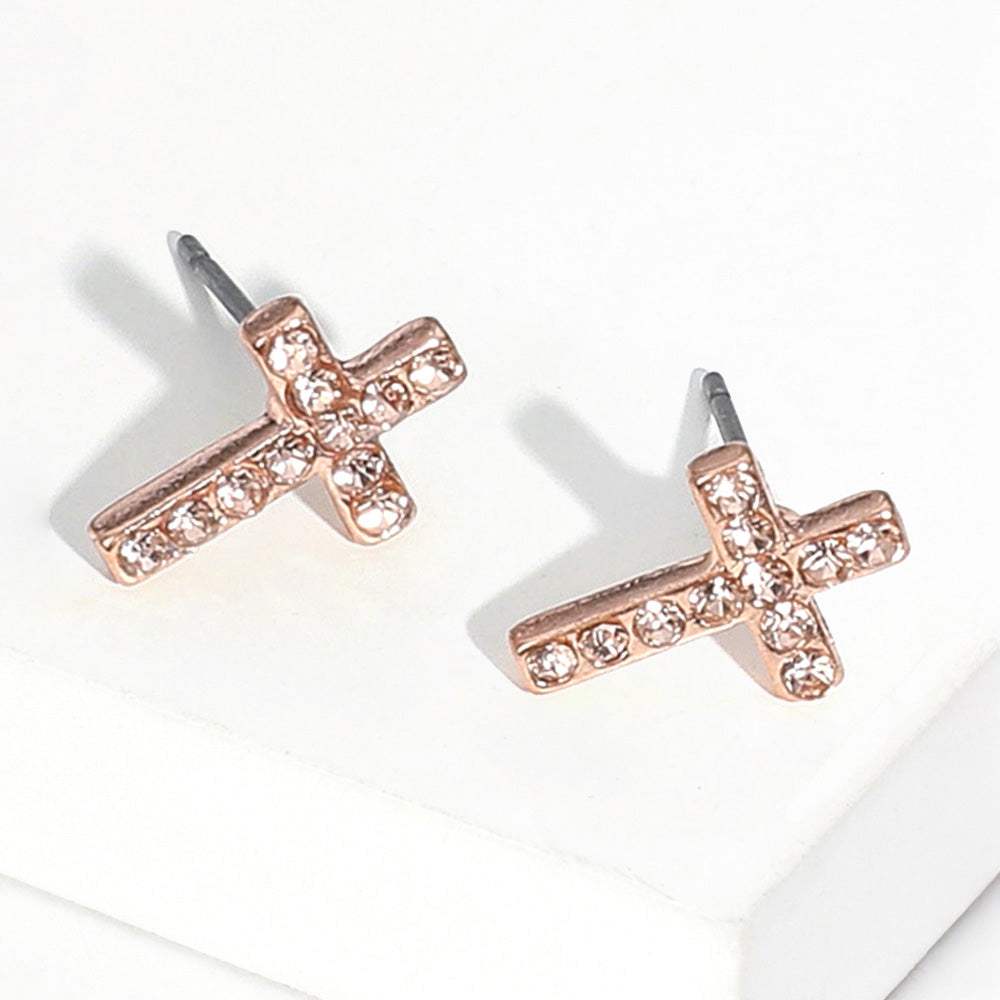 Crystal Cross Stud Earrings - Madeline Love - Flyclothing LLC