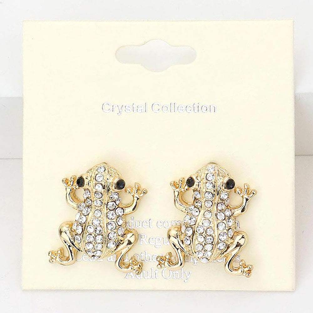 Crystal Pave Frog Stud Earrings - Madeline Love - Flyclothing LLC