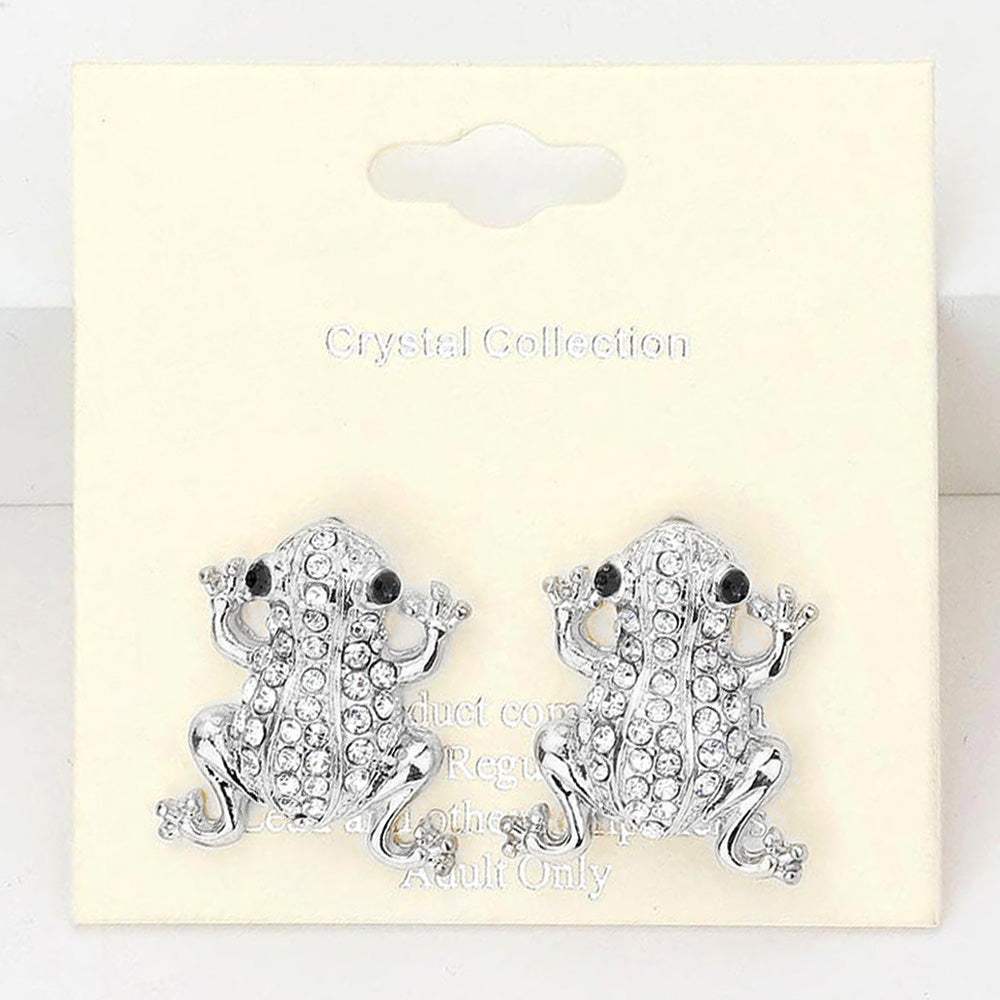 Crystal Pave Frog Stud Earrings - Madeline Love - Flyclothing LLC