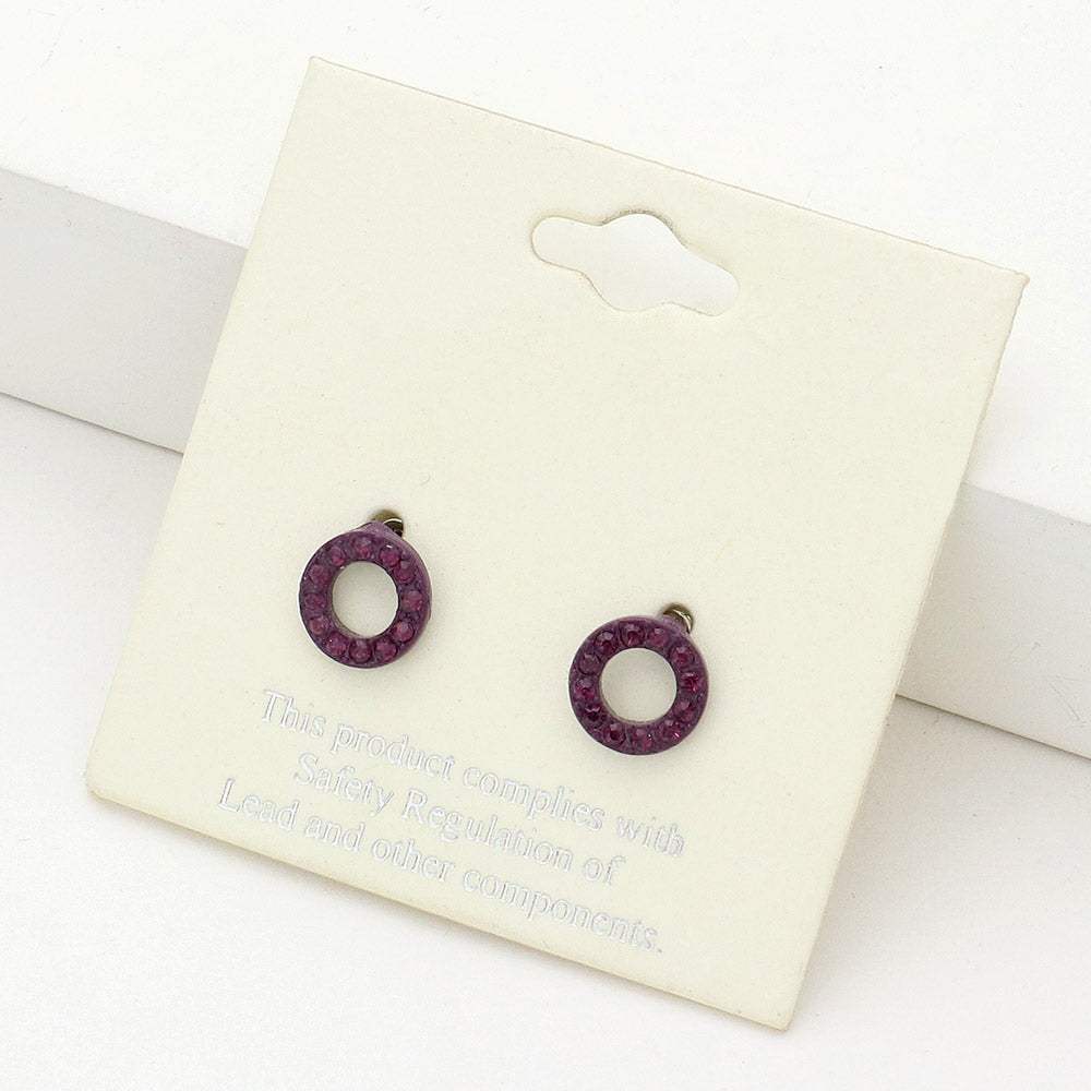 Rhinestone Embellished Open Circle Stud Earrings - Madeline Love - Flyclothing LLC